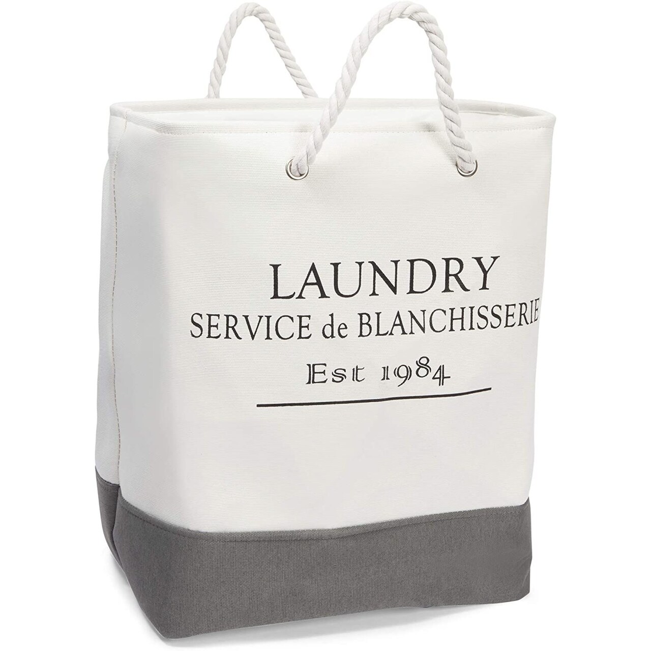 White Canvas Laundry Basket with Rope Handles 12 x 16 x 19.2
